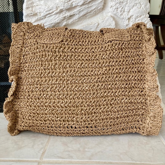 NWT Urban Expressions “Calliope” Brown Woven Straw Tote with Pastel Accents - Picture 6 of 11